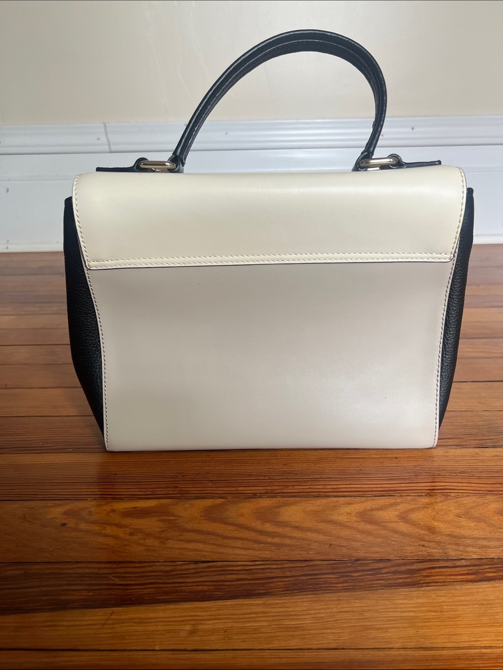 Kate Spade Colorblock Leather Satchel Crossbody Bag Dust Bag - Cream Black Grey - Picture 2 of 9